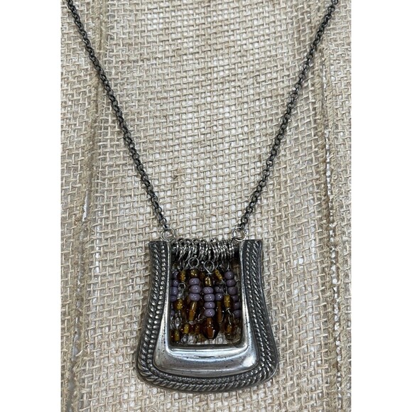 Vintage Artisan Crafted Silver Tone Belt Buckle Link Chain Pendant Necklace - Picture 1 of 7